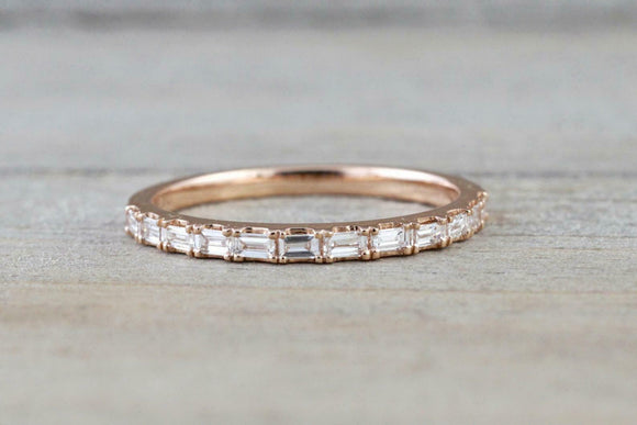 1ct Baguette Cut Diamond Wedding Band 14k Rose Gold Finish Dainty Half Eternity