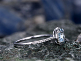 1.3ct Round Cut Blue Aquamarine Engagement Ring Halo Diamond 14k White Gold Over