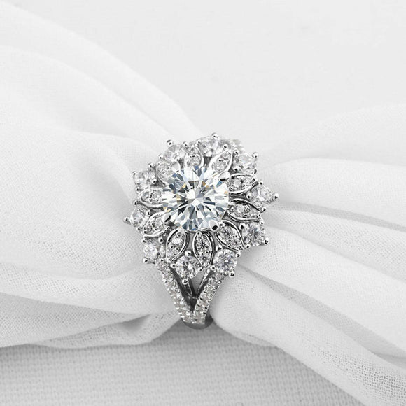 4ct Round Diamond Engagement Ring Flower Cocktail Split Band 14k White Gold Over