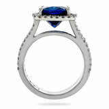 2ct Cushion Cut Blue Sapphire Halo Solitaire Engagement Ring 14k White Gold Over