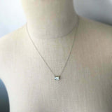 1ct Emerald Cut Blue Aquamarine Pendant with Chain Solitaire 14k White Gold Over