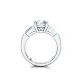 Tapered Baguette Accents Trilogy Ring 2ct Round Cut Diamond 14k WhiteGold Finish