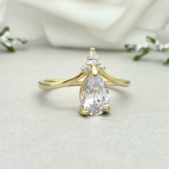 1.5ct Engagement Ring Pear Cut Diamond Curved Chevron Women 14k Yellow Gold Over