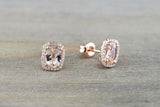 1.7ct Oval Cut Peach Morganite Diamond Halo Stud Earrings 14k Rose Gold Finish