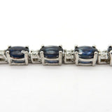 18Ct Oval Cut Blue Sapphire & Diamond Link Tennis Bracelet 14K White Gold Finish