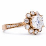 1.4ct Round Diamond Engagement Ring Solitaire with Accent Halo 14k RoseGold Over