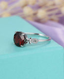 1.5ct Round Cut Red Garnet Solitaire Butterfly Accent Ring 14k White Gold Finish