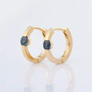 1ct Hoop Earrings Round Cut Blue Sapphire Solitaire 14k Yellow Gold Finish