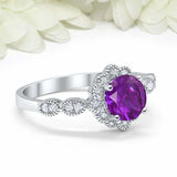 2ct Round Cut Amethyst Engagement Ring Vintage Halo Art Deco 14k White Gold Over