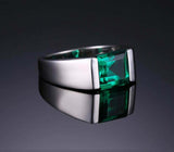 2ct Princess Cut Green Emerald Solitaire Engagement Men Ring 14k White Gold Over