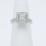 2ct Princess Cut Diamond Engagement Ring Halo Round Accent 14k White Gold Finish