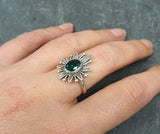 1ct Engagement Ring Oval Cut Green Emerald Leaf Floral 14k White Gold Finish