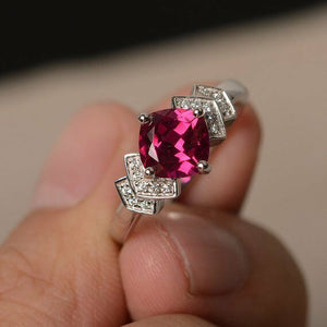 2ct Cushion Cut Pink Ruby Proposal Wedding Engagement Ring 18k White Gold Finish