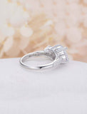 2ct Round Cut Diamond Engagement Ring Trilogy 14k White Gold Over Cluster Accent