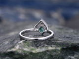 0.26ct Princess Green Emerald Engagement Ring Crown Solitaire 14k WhiteGold Over