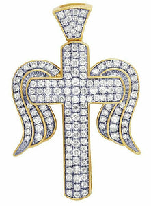 1.5ct Round Cut Diamond Cross Angel Wing Pendant 14k Yellow Gold Finish NO CHAIN