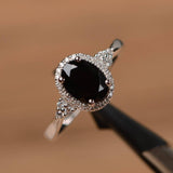 Halo Solitaire Engagement Ring 1.2ct Oval Cut Black Diamond 14k WhiteGold Finish