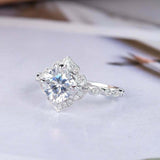 1.5ct Cushion Cut Diamond Engagement Ring Halo Milgrain 14k White Gold Finish