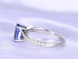 1ct Oval Blue Tanzanite Engagement Ring Swirl Round Accent 14k White Gold Finish