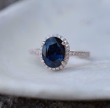 2.3ct Engagement Ring Oval Cut London Blue Topaz Diamond Halo 14k Rose Gold Over