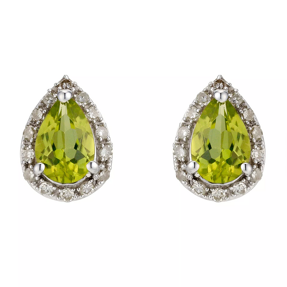 2Ct Pear Cut Green Peridot Diamond Halo Stud Earrings 14K White Gold Finish