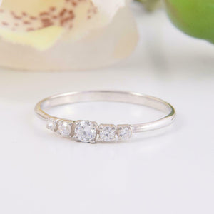 1ct Round Cut Diamond Engagement Ring Five Stone Minimalist 14k WhiteGold Finish