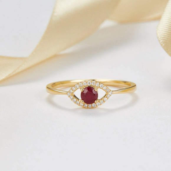 1ct Round Cut Pink Ruby Engagement Ring Evil Eye Minimalist 14k Yellow Gold Over