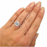 2Ct Emerald Cut Diamond Solitaire Engagement Ring 14K WhiteGold Over Hidden Halo