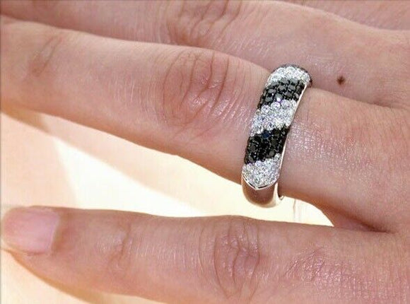 4Ct Round Cut Black & White Diamond Pave Set Wedding Band 14K White Gold Finish