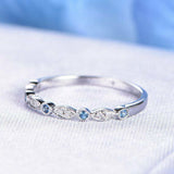 1ct Round Cut Blue Aquamarine Half Eternity Vintage Band 14k White Gold Finish