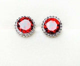 1.5ct Stud Earrings Round Cut Red Garnet Halo Beaded 14k White Gold Finish