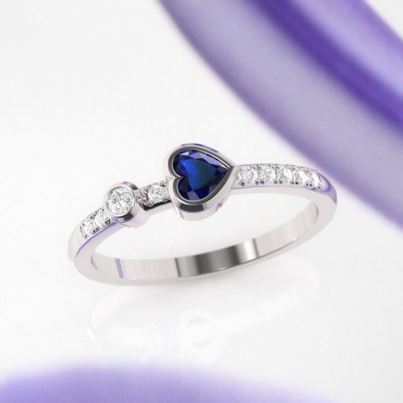 2ct Heart Blue Sapphire Engagement Ring 14k White Gold Over Heart Shape Eternity