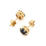 2ct Stud Earrings Round Cut Blue Sapphire Cluster Design 14k Yellow Gold Finish