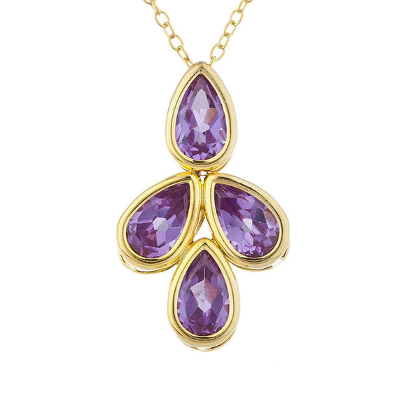 4ct Purple Amethyst Pendant with Chain Pear Cut Four Pear 14k Yellow Gold Finish