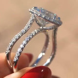 4Ct Heart Cut Diamond Dual Split Band Halo Engagement Ring 14K White Gold Finish