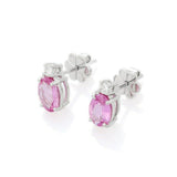 1.56ct Stud Earrings Oval Cut Pink Sapphire Diamond Petite 14k White Gold Finish