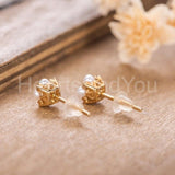 1ct Round Cut Simulated Diamond Cluster Halo Stud Earrings 14k YellowGold Plated