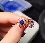 1ct Stud Earrings Round Cut Blue Sapphire Floral Star Design 14k RoseGold Finish