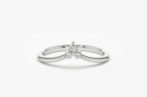 0.2ct Engagement Ring Round Cut Diamond Curved Minimalist 14k White Gold Finish