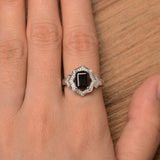 Floral Design Engagement Ring 2ct Emerald Cut Black Diamond 14k WhiteGold Finish