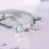 2.2ct Oval Cut Blue Aquamarine Diamond Halo Stud Earrings 14k White Gold Finish