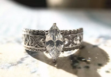 1Ct Marquise Cut Diamond Filigree Solitaire Engagement Ring 14K White Gold Over