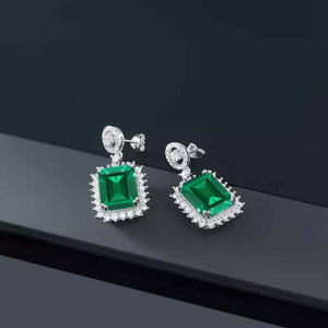 3.4ct Drop Earrings Green Emerald Cut Diamond Floral 14k White Gold Finish