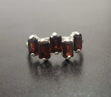 2.4ct Engagement Ring Emerald Cut Red Garnet Geometric Bar 14k White Gold Finish