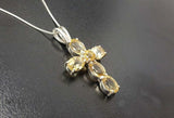 1.5ct Yellow Citrine Pendant Oval Cut Christ Cross 14k WhiteGold Finish NO CHAIN