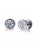 0.6ct Round Cut Diamond Bezel Set Solitaire Stud Earrings 14k White Gold Finish