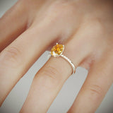 1.5Ct Oval Cut Yellow Citrine Solitaire Ring 14K White Gold Over Diamond Accents