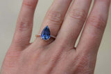 2.2ct Engagement Ring Pear Cut Blue Sapphire Hidden Halo 14k Rose Gold Finish