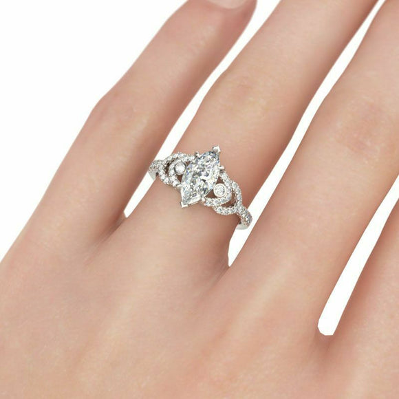 3Ct Marquise Cut Diamond Trendy Solitaire Engagement Ring 14K White Gold Finish