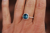 2ct Cushion London Blue Topaz Diamond Accent Engagement Ring 14k Rose Gold Over